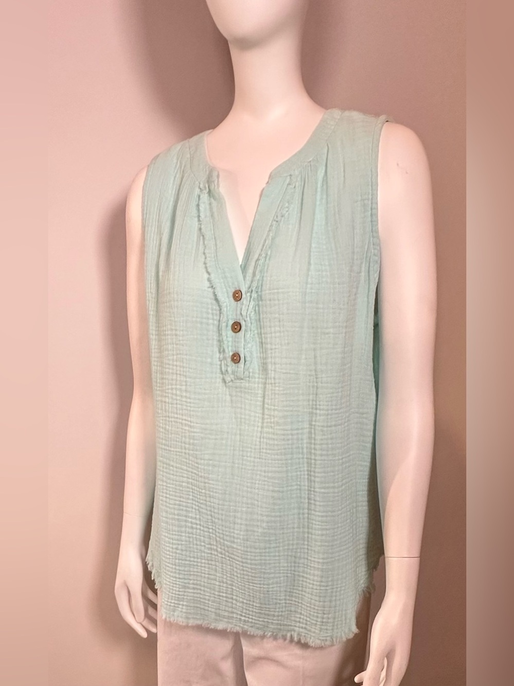 Good Days Only Cotton Double Gauze Fringe Trim Tank Top; NWT, Sz. L